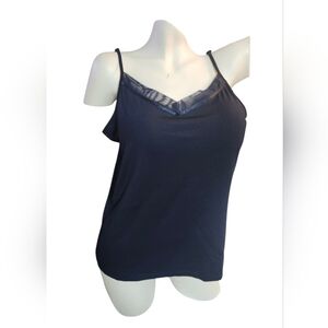 Cleo Deep Navy Blue Camisole with Sheer Trim